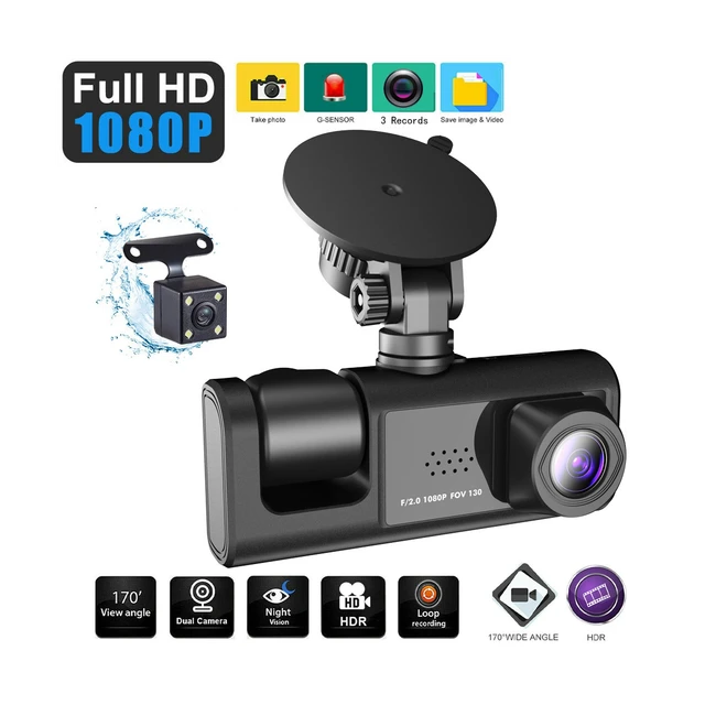 3 Channel Dash Cam Front and Rear Inside, 1080P Dash Camera for Cars,  Dashcam