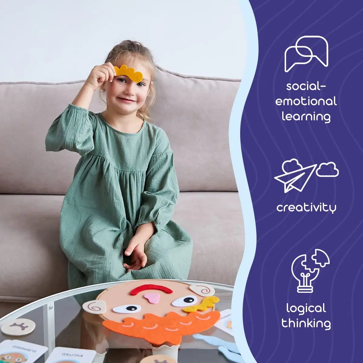 Kids Montessori Facial Expression Game Emotional Change Toys With 9pcs Cards Preschool Learning Educational Toys 3