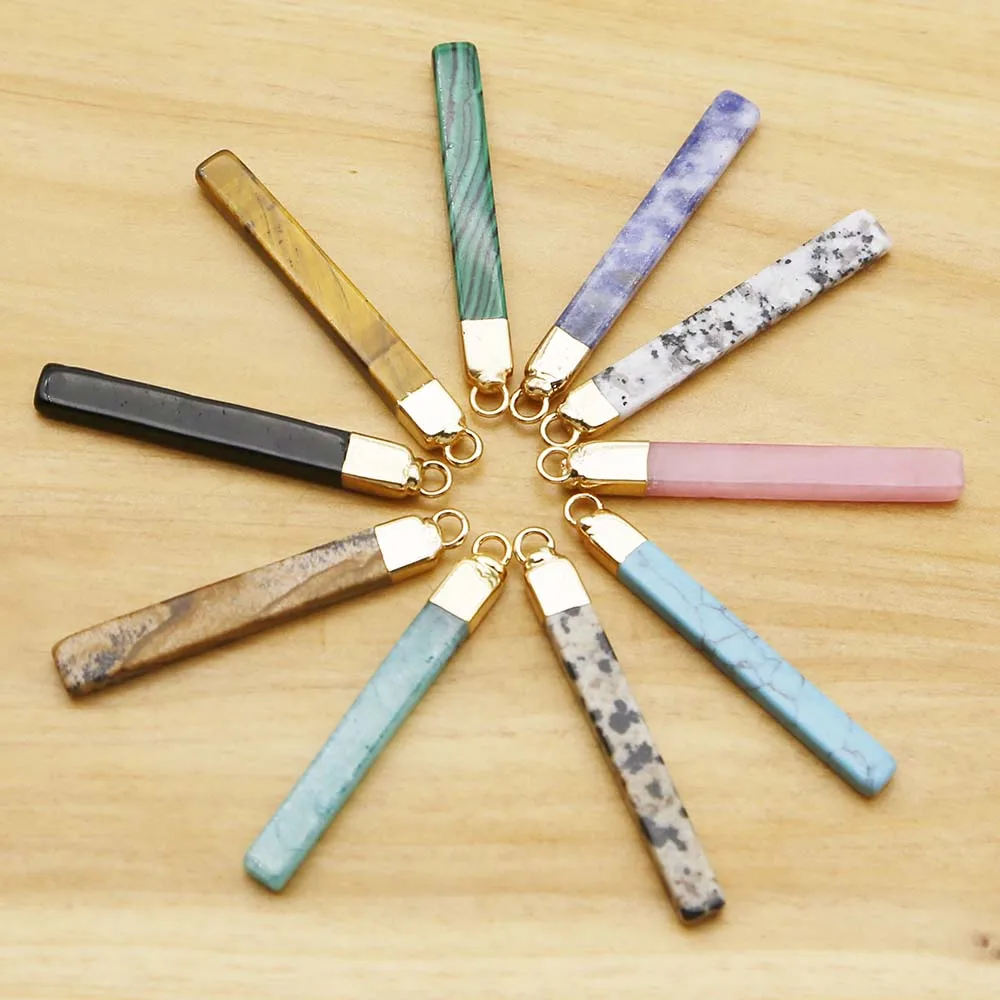 Natural Stone Crystal Agate Geometric Figure Long Gold Plated Pendant Necklace Charm Earrings Jewelry Accessories Wholesale 8Pcs