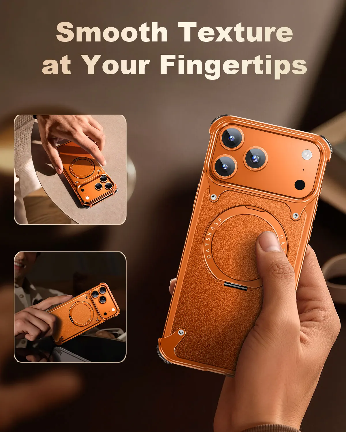 Eary Leather Phone Case for iPhone 17 Pro Max/Air 360°Rotating Magnetic Stand Frameless Thicken Shockproof Drop Protection Cover