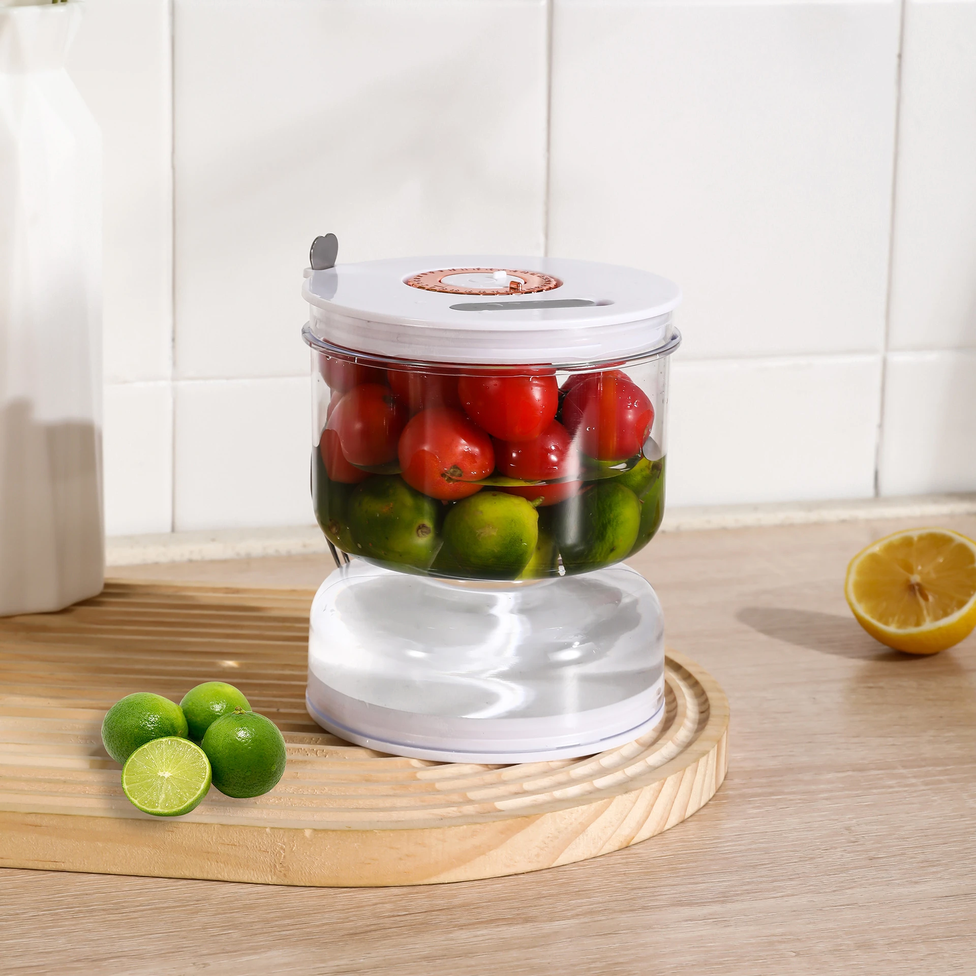 

Pickle jar with fork, dry and wet dispenser, pickle and olive hourglass jar, kitchen food cucumber container, juice separator