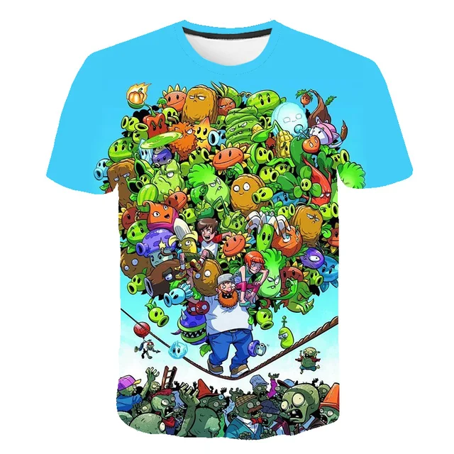 Boys Girls 3D Short Sleeve T-Shirt Plant Zombie Print T-Shirt Girls Cartoon T-Shirt 3-14 Years Old Anime T-Shirt TX-S501