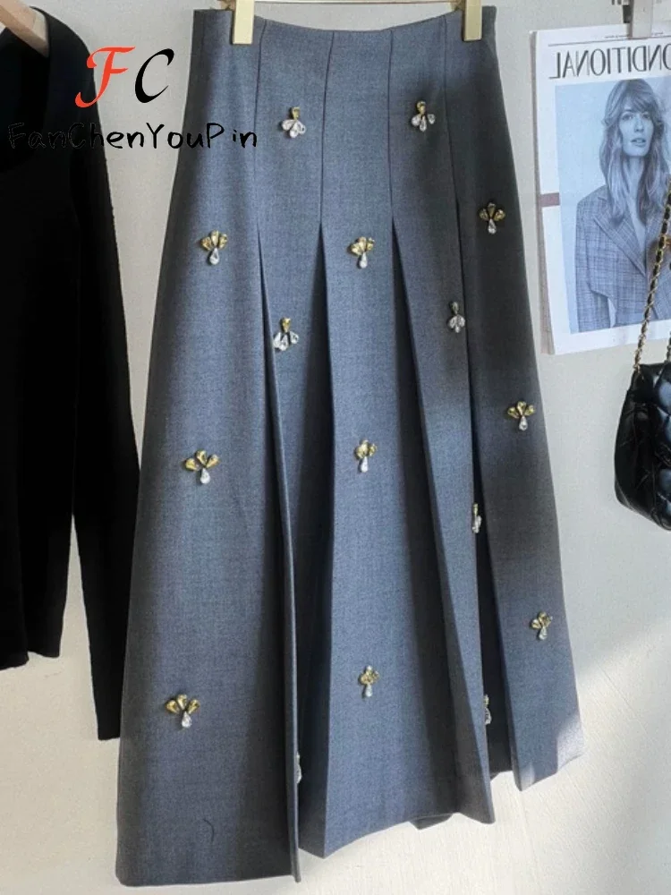 Весеннее Новое Женское платье 2024 тяжелая промышленность Алмазная темпераментная плиссированная Женская приталенная модная половинная юбка для Academ элегантная