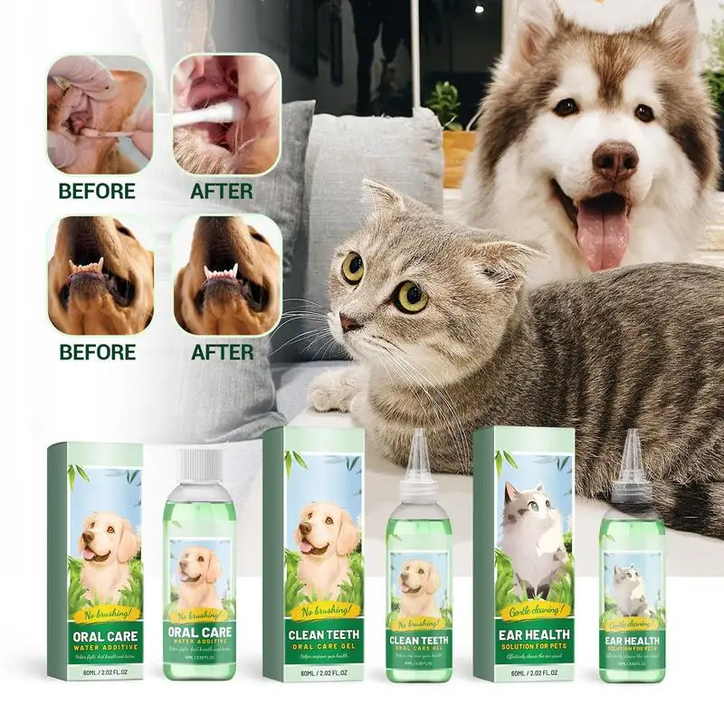 

Water Additive For Dogs Teeth Stain Remover Earwax Agent Freshen Breath Cleaning Solution Dog Ear Cleaner Breath Freshener 60ml