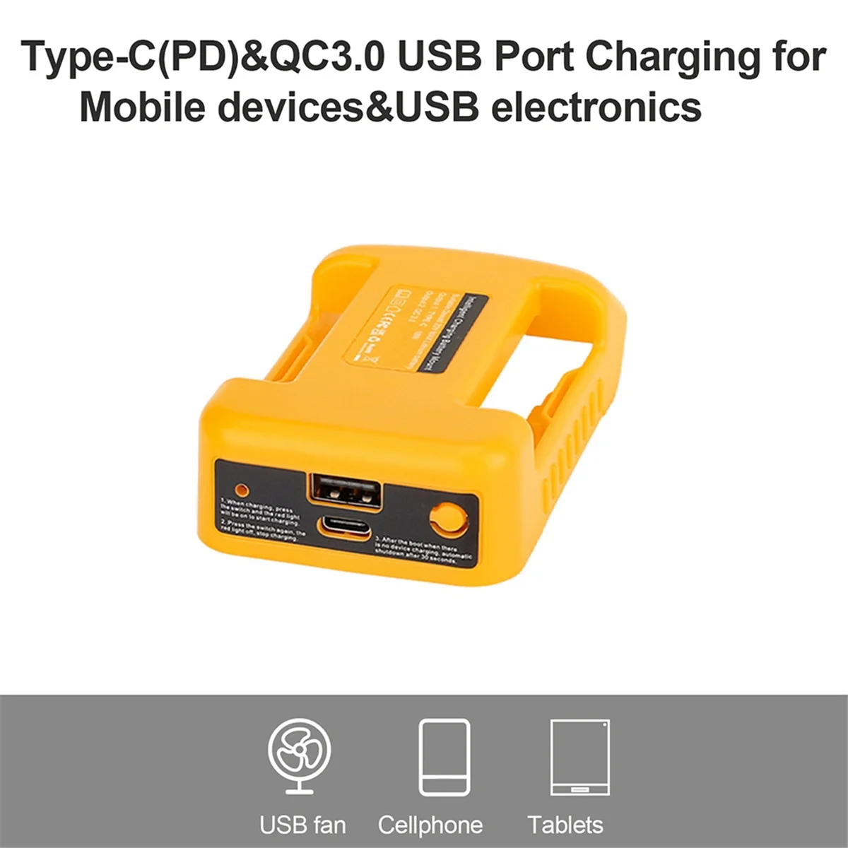 USB Charger Adapter for Dewalt 18V 20V Li-Ion Battery with USB and Type-C Fast Charging DCB200 DCB205 (Without Battery) 2