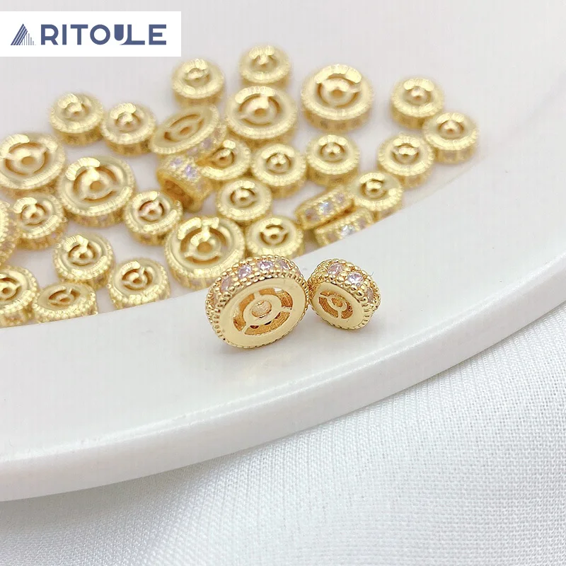 

Customized 14K gold color protection inlaid with zircon wheel beads DIYhandmade bracelet necklace loose bead jewelry accessories