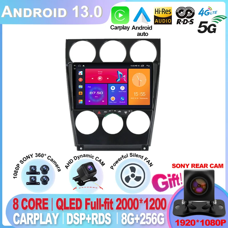 EZoneTronics Android Autoradio Stéréo Pour Mazda 6 Atenza 2002-2008 Avec Carplay Sans Fil Android Auto Écran Tactile Haute Définition Navigation GPS SWC Bluetooth WiFi USB FM RDS Radio 2G +32G