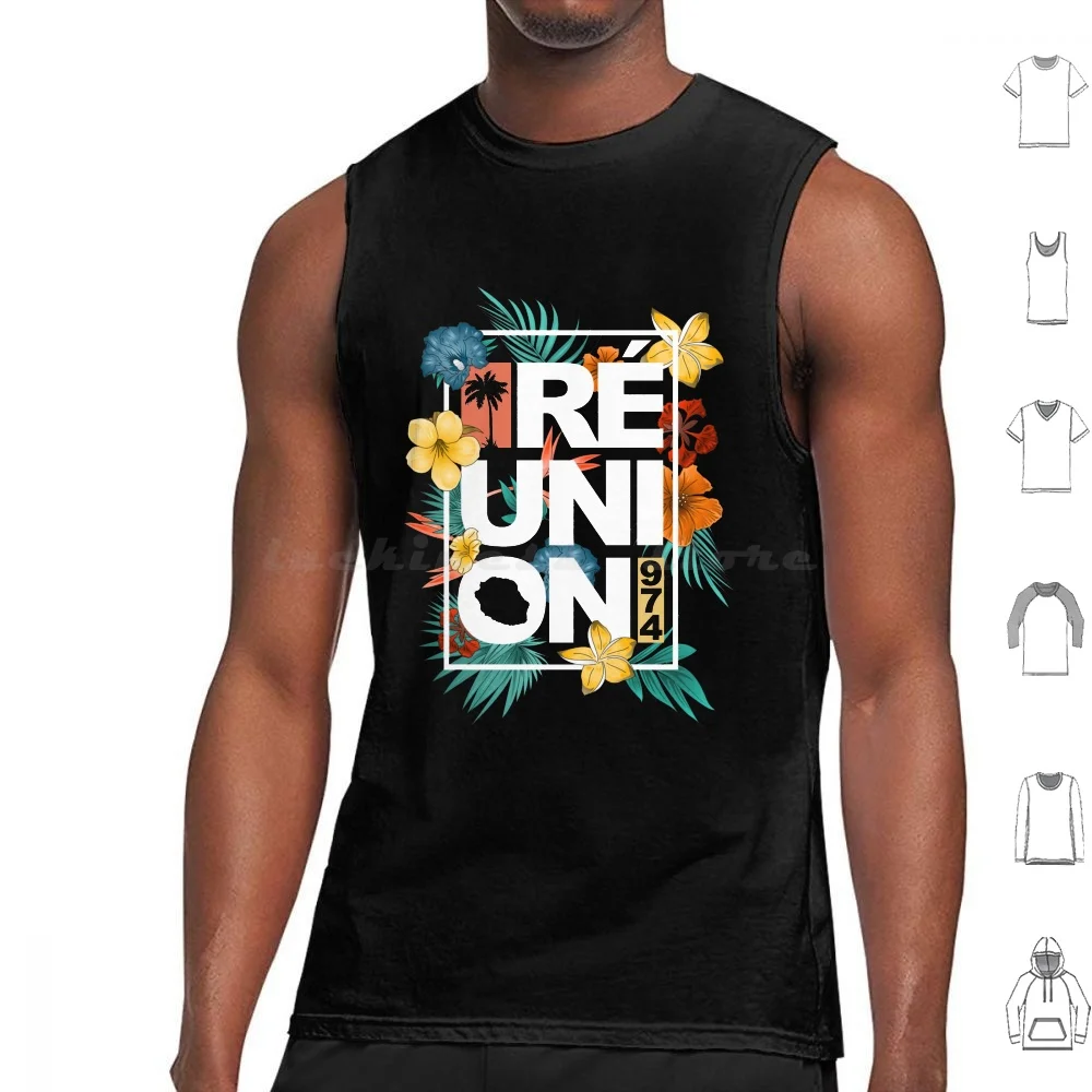 Runisland 974-Fiori Canotte Stampa Cotone 974 Run 974 Creole Island Creole Neem Flowery Local Lokal Island