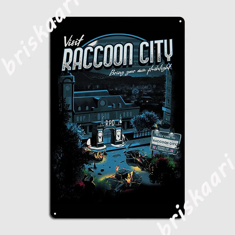 Visit Raccoon City Metal Plaque Poster Custom Painting Décor Pub Garage Wall Pub Tin Sign Posters