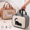 Three-in-One Large Capacity Makeup Bag, Waterproof PU Travel Bag, Portable Multi Functional Cute Cartoon Cat Pattern Storage Bag 1
