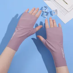 New Summer Women Thin Ice Silk Sunscreen UV Sport Cycling Driving Glove Half Finger Touch Screen Sun Fingerless Typing Mitten M2