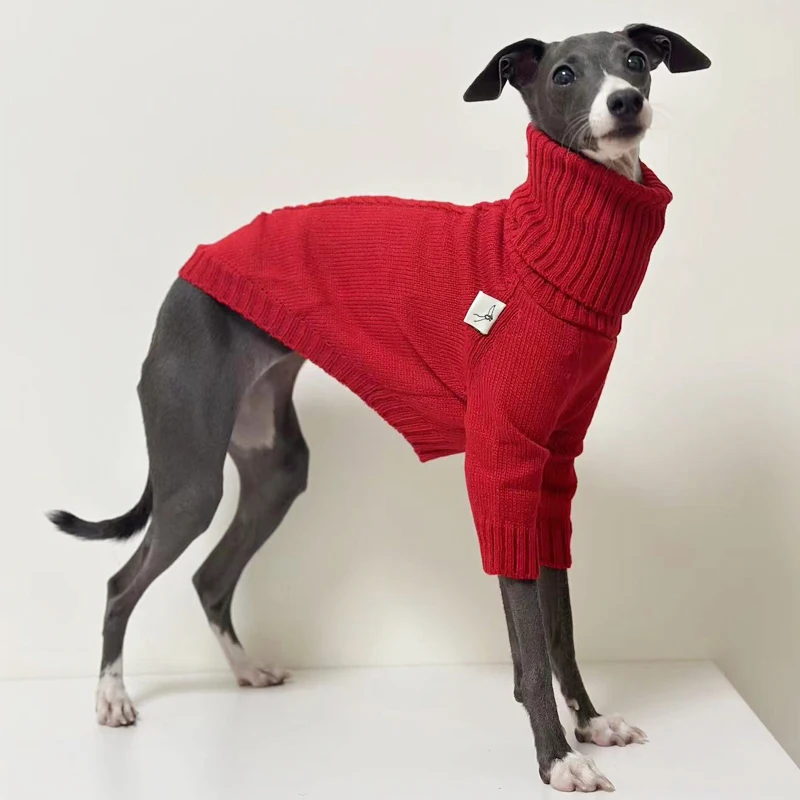 Greyhound włoski sweter z golfem Whippet czerwony sweter z dzianiny bożonarodzeniowej ciepły odzież dla zwierząt