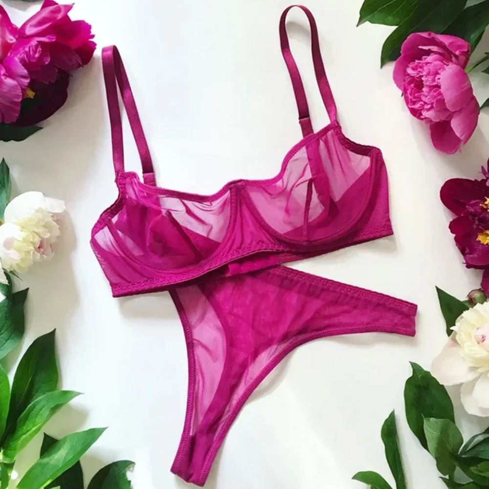 Secret Sexy Lingerie Mesh Transparent Seamless Bra Set Women Underwear Set Fashion Ladies Bralette Bra+Panties Sets