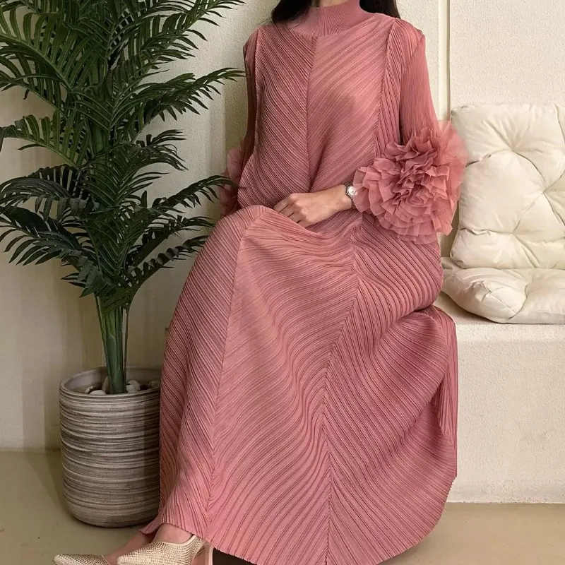 

Maxi Long Dress Mesh Petal Sleeve Half Turtleneck Formal Dresses for Women 2024 New Hot Sales