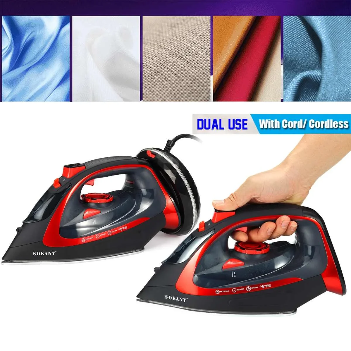 2400W Electric Steam Iron 220V Cordless Charging Steam Iron 5 Speed Adjustable Clothes Ironing Steamer ABS+Ceramic Soleplate 4
