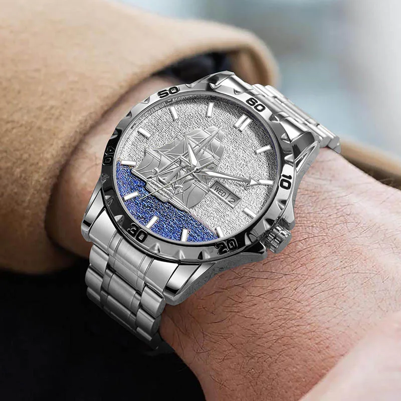 GLENAW Three Dimensional Sailing Dial Design Luxury Automatic Mechanical Watches Luminous waterproof Stainless Steel Strap Watch 2