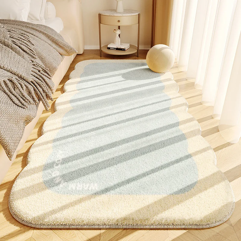 VIKAMA 크림 스타일 모조 캐시미어 모양 침실 카펫, 단열 따뜻한 침실 침대 담요, 이지 케어 카펫, 홈 장식