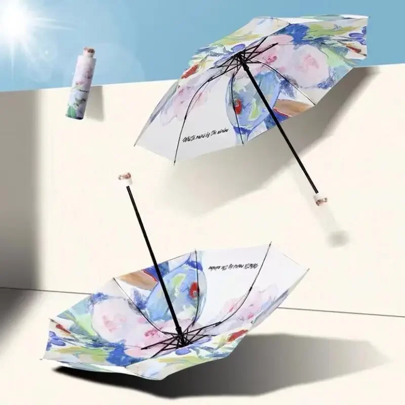 

Double-sided Rubber Umbrella Anti-ultraviolet Portable Oil Painting Dual-purpose Three-fold Sun