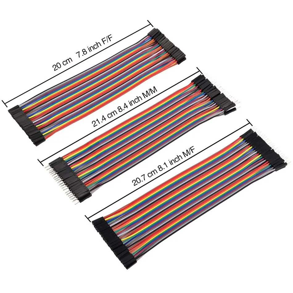 40-Pin 20cm Dupont Jumper Wire Set – Male-to-Male, Female-to-Male, Female-to-Female Cable Kit