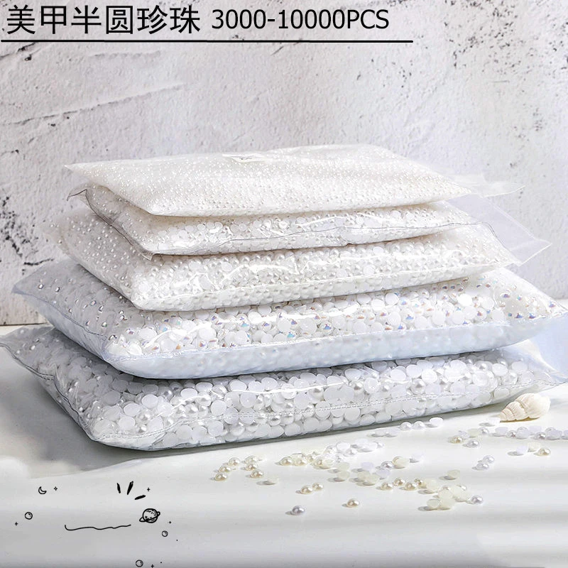 Wholesale 1 Pack 3000-10000PCS 1.5MM-6MM White Beige Flatback Semi Ball Pearls Nail Art Rhinestones Jewelry Manicure Charms 3