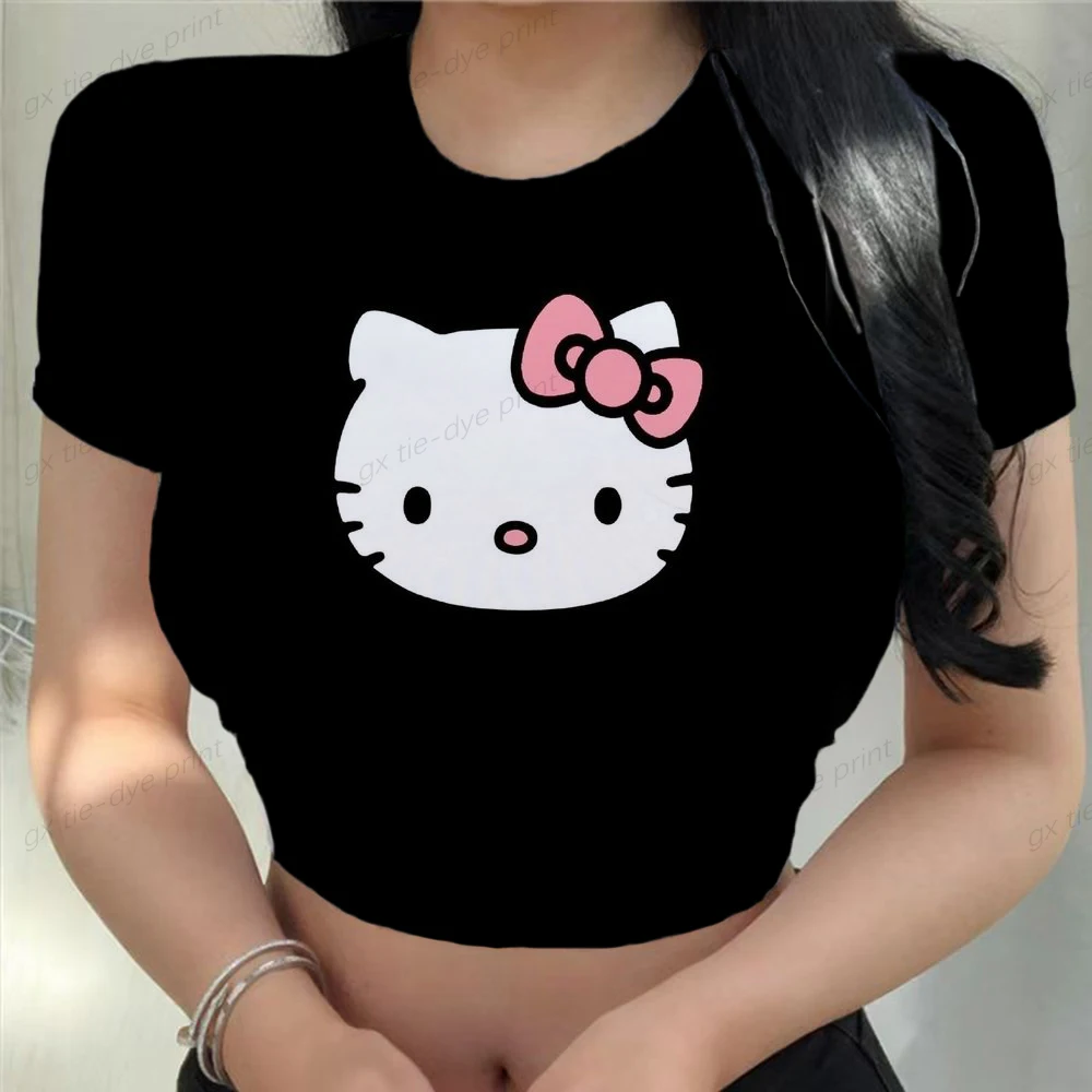 2000s Cute Pink Hello Kitty Print Tees Shirt Y2K Streetwear Vintage ...