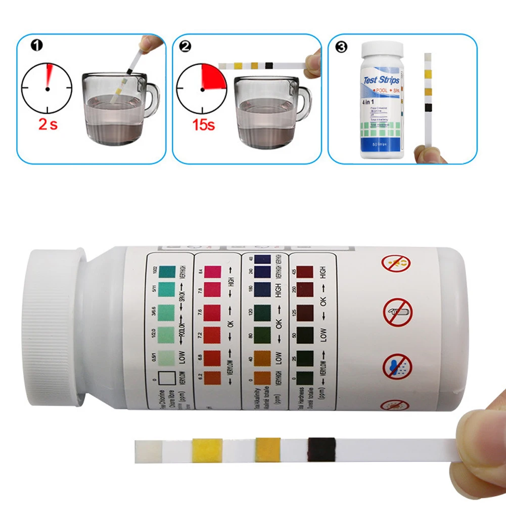 

50pcs Chlorine PH Test Strips SPA Swimming Pool Water Tester Paper Residual Chlorine PH Value Alkalinity Hardness Test Strip