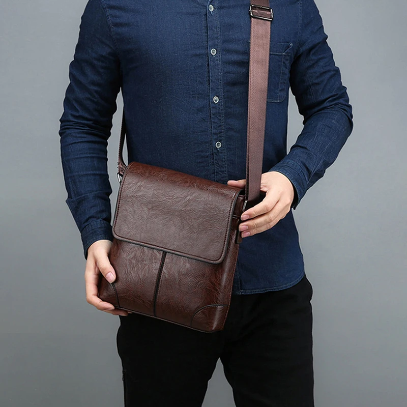 Borsa A Tracolla Da Uomo In Pelle Pu Tracolla Laterale A Tracolla A Tracolla Messenger Satchel Pendolarismo Quadrato Casual Porter Bag Marito Maschio