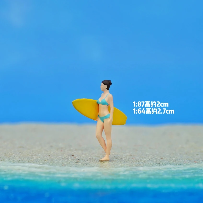 ミニチュアサーフィンフィギュア、塗装された人、ビーチ、風景玩具