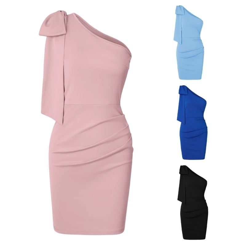 

L5YA Women Summer Outfits Bandage One Shoulder Off Sexy Bodycon Dresses for Summer