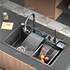 Waterfall Sink Kitchen Stainless Steel Large Single Slot Multifunctional Tank Apartment Wash Basin Drainage on the left 2