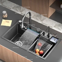 Waterfall Sink Kitchen Stainless Steel Large Single Slot Multifunctional Tank Apartment Wash Basin Drainage on the left 2