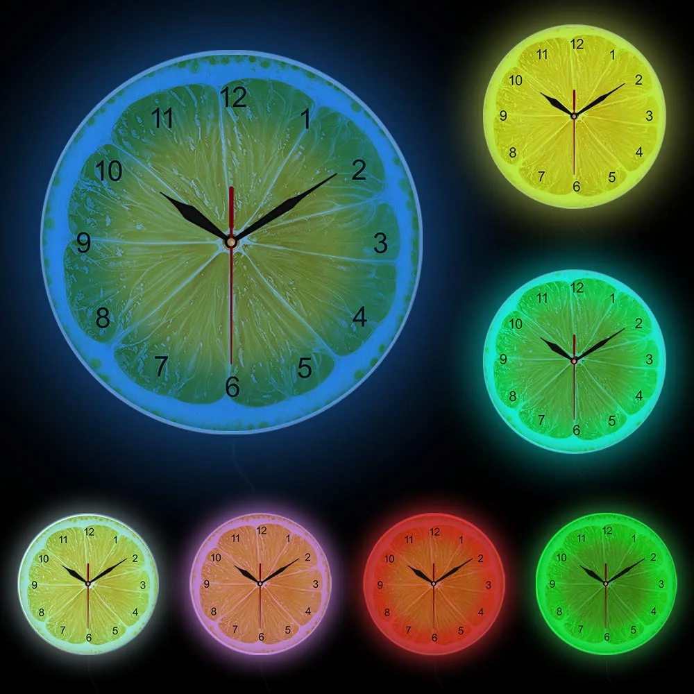 Yellow Lemon Tropical Fruit Wall Clock Color:Frame With LED C