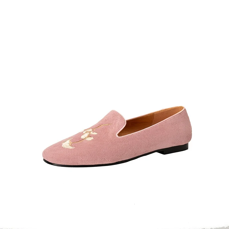 New Chinese Embroidery 2024 Spring/Summer Flat Corner Round Head Lefu Shoes Velvet Single Shoes for Women ﻿