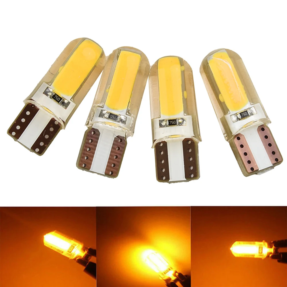 

4pcs T10 194 168 W5W COB LED Car Canbus Silica Width Light Bulb Amber Lamp Car Domes Map Lights Turn Signals Side Lamps