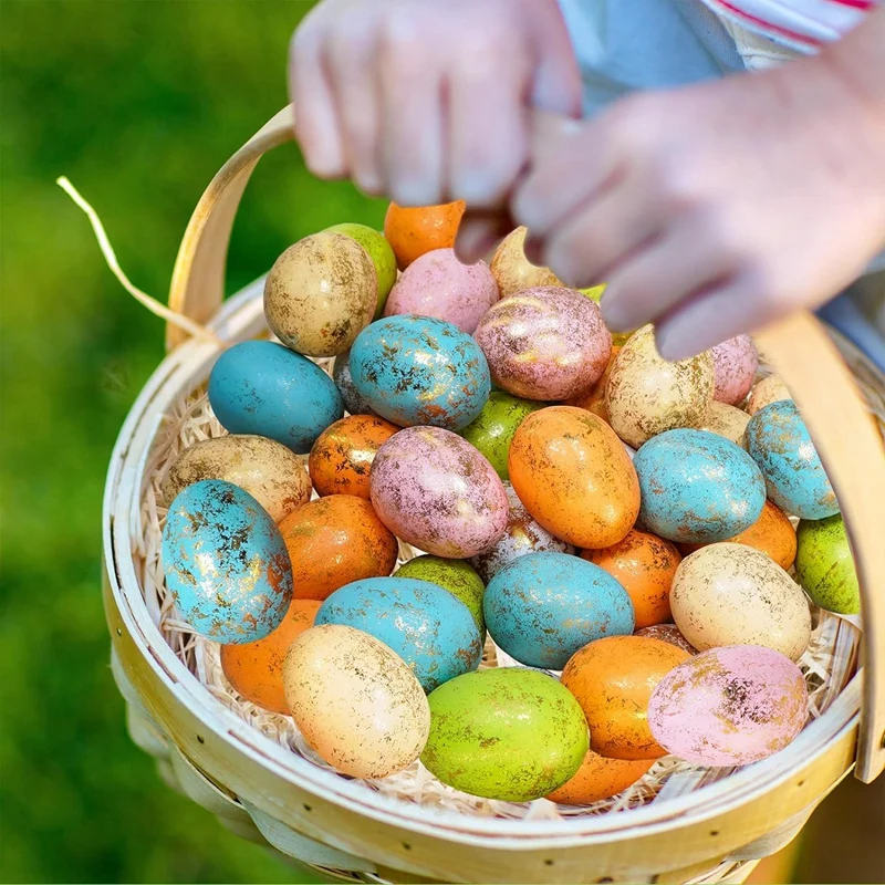 60 Pcs 6 Colors Foam Easter Eggs Pastel Easter Eggs Decorations Gold Decorative Gold Speckled Durable 4 X 6Cm