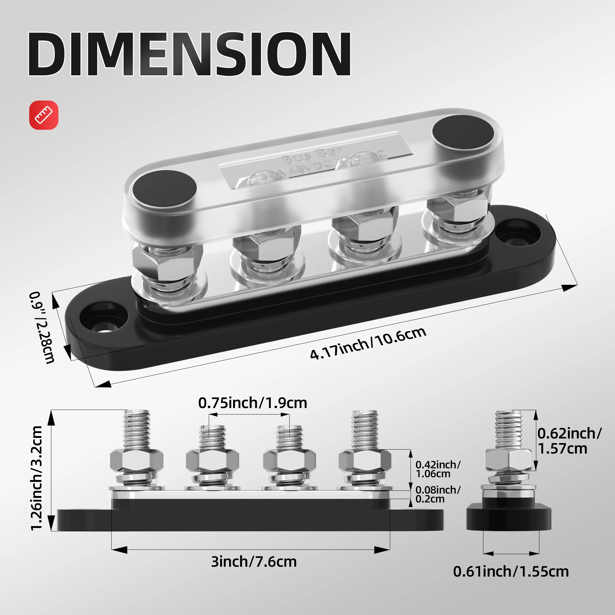 Power Distribution Block DaierTek Bus Bar 12V 150A Mini Power Distribution Block with Cover 4 x 5/16" Posts for Marine Automotive Solar Systems