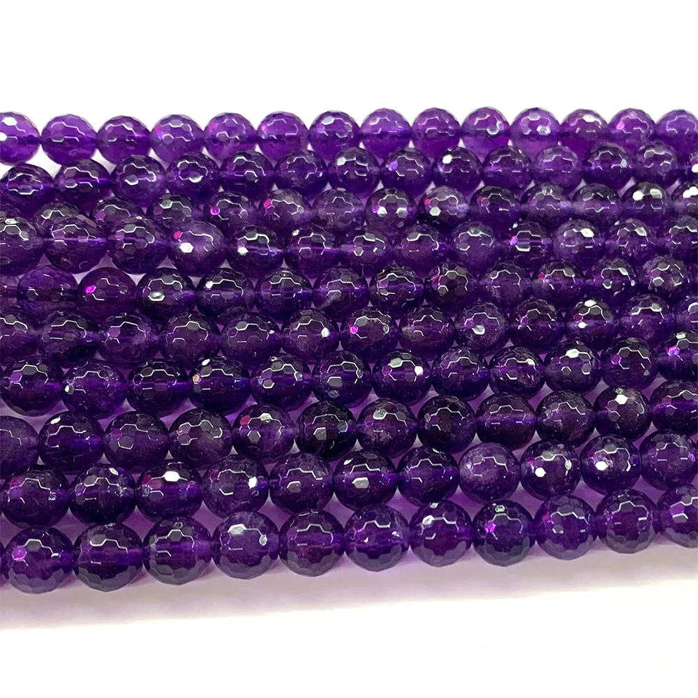 Veemake Natural Dark Purple Amethyst Round Faceted Crystal Beads For Jewelry Making 07465 beads charms loose beads loose gemstone beads
