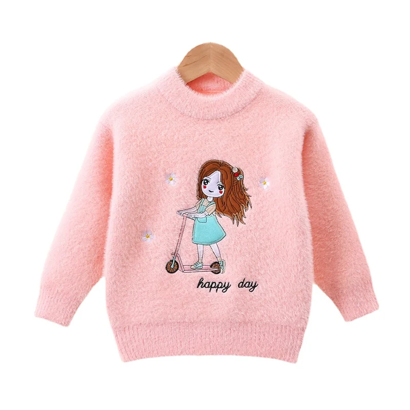 

2T-6T Girls Kids Thick Pullover Sweater O Neck Shirts Solid High Collar Winter Spring