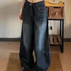 American High Street Retro Washed Knife Edge Jeans Women Spicy Design Wide Leg Casual Slimming Dragging Pants