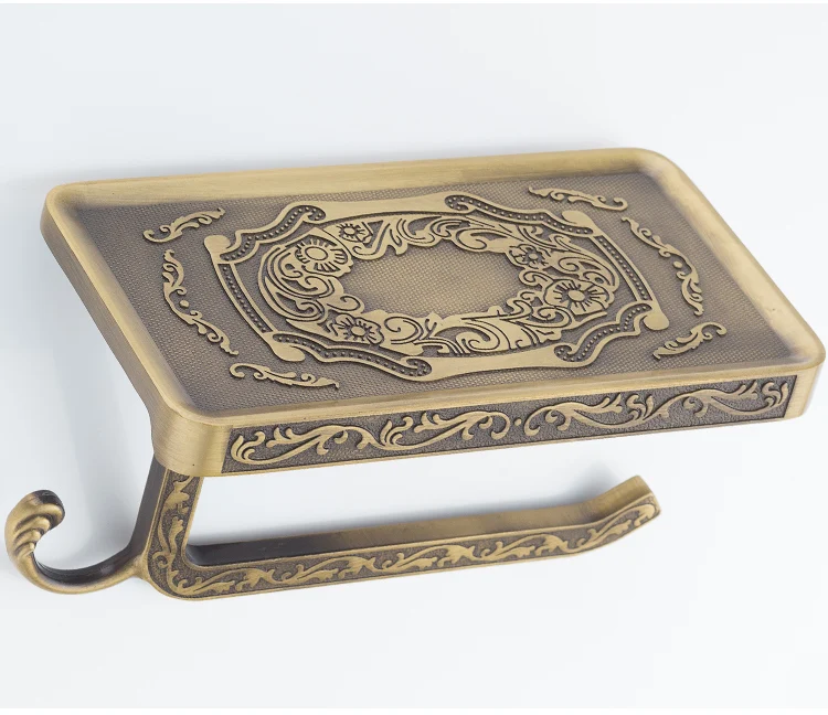 European Style Retro Toilet Paper Holder Hook Phone Stand Drilling Toilet Roll Paper Frame Embossed Craft Bathroom Accessories