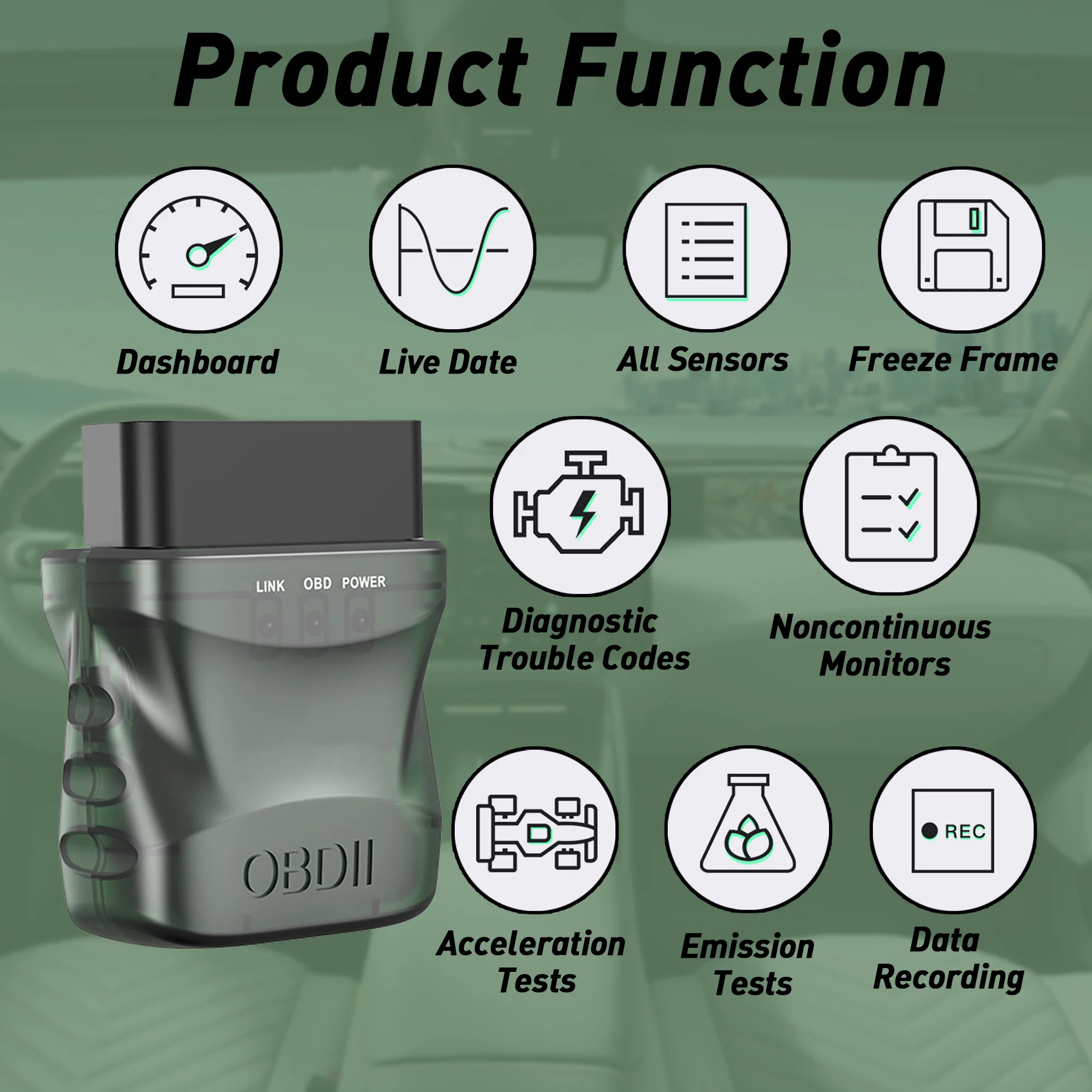 Bluetooth OBD2 Scanner Diagnostic Tool, Car Code Reader OBDII/EOBD Scanner with Reset, BT4.0 Diagnostic Scan Tool 2