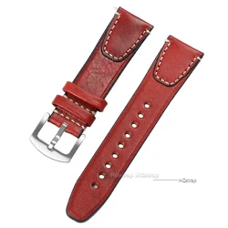 Universal Leather Quick Release Watch Band - Stylish Replacement Strap - 22mm (Red - steel)