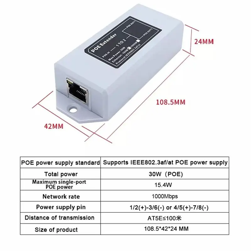 AB97-1 인2아웃 기가비트 표준 POE 1000M 네트워크 확장기 캐스케이드 리피터 Rj45는 IP 카메라용 IEEE 802.3AT/AF를 준수합니다.