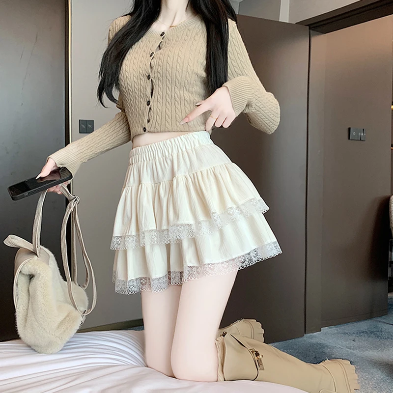 y2k Mini Skirt Women Coquette Clothes Lolita Fairycore High Elastic Tiered Ruffle Skirts Goth Lolita Skirts Streetwear