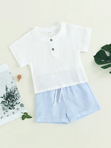 Adorable Summer Style for Your Little Man Linen Toddler Boy Outfits with Premium Bubble Cotton Tops and Shorts