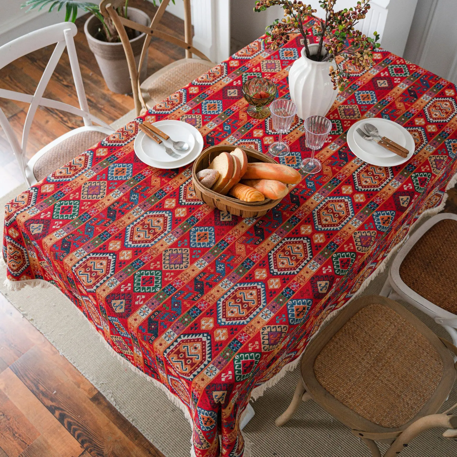 

High-grade Moroccan Retro Ins Tablecloth Thicked Cotton Linen Fabric Table Cover Rectangular Table Cloth Decoration