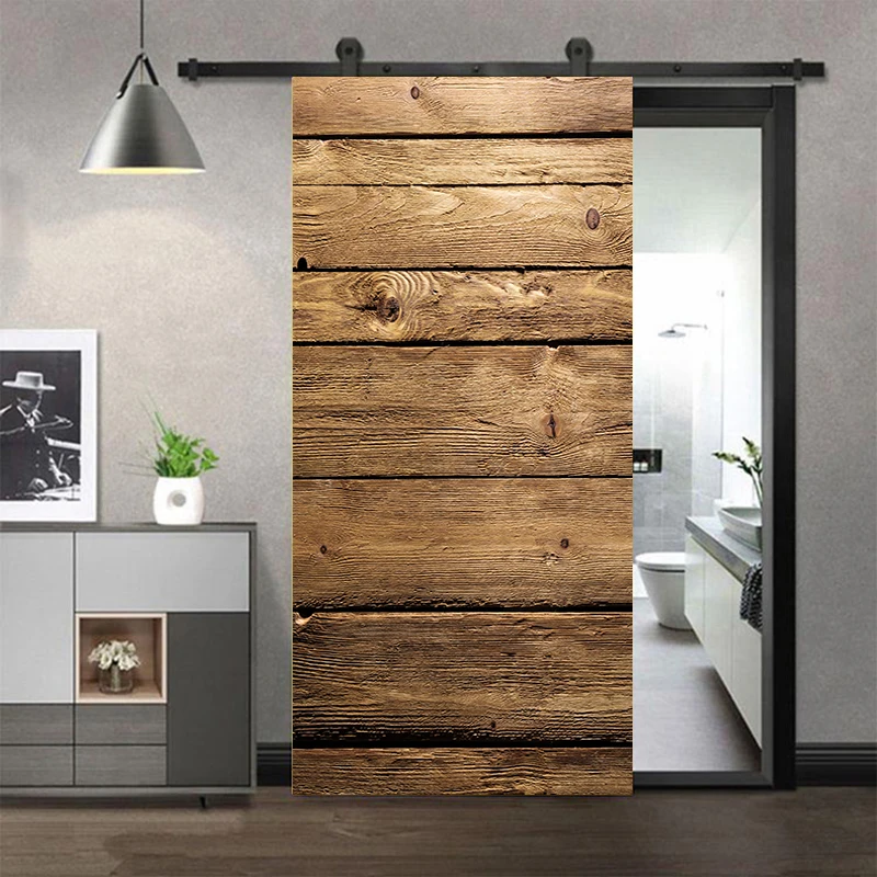 Door Wallpaper Stickers Retro Wooden Door Stickers Adhesive Vintage Wood Grain Photo Wallpaper for Living Room DIY Full Door Mural Cover Art Poster Home