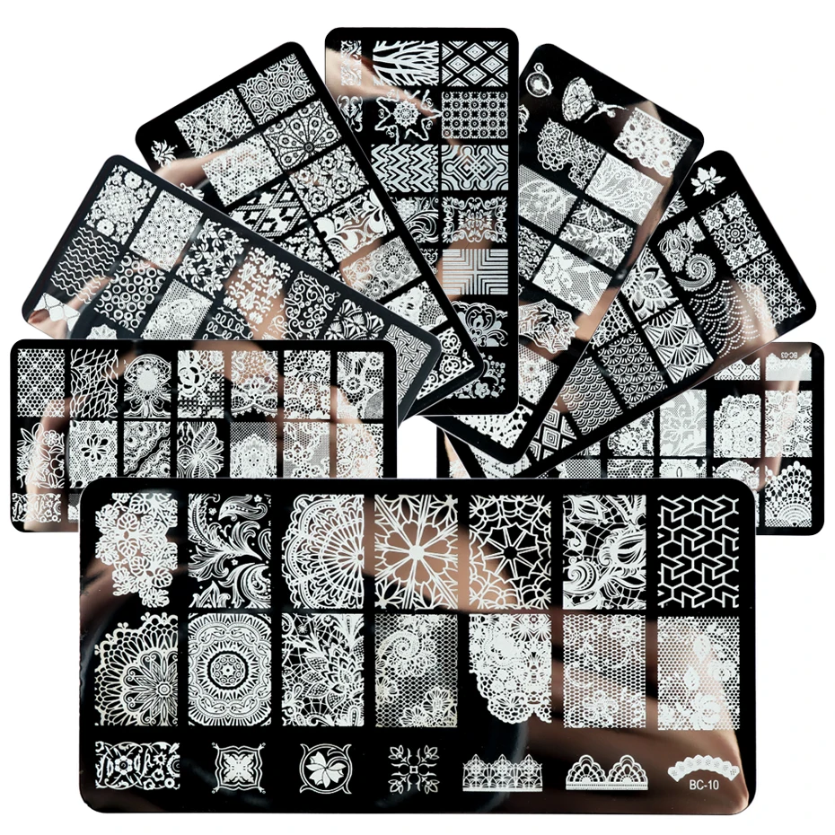 4pcs Nail Art Stamping Plate Flower Lace Patterns Image Stencil Stamper Gradient Nail Brush Set Template Tools nail art tools