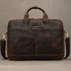 Crazy Horse Genuine Leather Men Briefcase Vintage 16 inch Big Business Laptop Handbag Large Cowhide Messenger Shoulder Bag Man 2