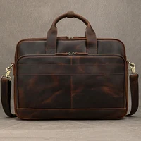 Crazy Horse Genuine Leather Men Briefcase Vintage 16 inch Big Business Laptop Handbag Large Cowhide Messenger Shoulder Bag Man 2
